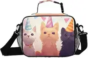 Cat Cartoon Cute Insulated Lunch Box for Women Men - Ideal for Work, Picnics - Includes Adjustable Shoulder Strap