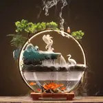陶瓷假山流水噴泉創意半圓魚缸招財擺件辦公室桌面開業喬遷送禮品