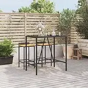 Bar Table Poly Rattan, High Top Outdoor Cocktail Table, Tall Pub Bistro Counter for Patio, Party, Dining - Black, 110x70x110 cm