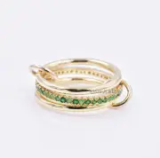 Tsavorite 3 Set Band Ring, Woman Gold Plated Stacking Band Ring Jewelry
