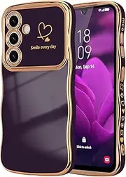 [ELEPIK] for Samsung Galaxy A54 5G Case for Women Girls, Cute Wave Frame Curly Shape with Love Heart, Raised Camera Protection, Luxury Plating Shockproof for Galaxy A54 5G Phone Case, Dark Purple