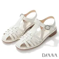 在飛比找momo購物網優惠-【DIANA】3cm軟羊漆皮編織紋T字羅馬涼鞋(柔白)