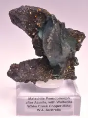 MALACHITE PSEUDOMORPH AFTER AZURITE WITH WULFENITE, AUSTRALIA M132