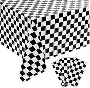 ACEmedia 3 Pcs Black & White Premium Plastic Checkered Tablecloths Picnic Table Covers, 54 x 108 Inches Table Covers Waterproof Rectangle Table Covers for Birthday Party (Solid)