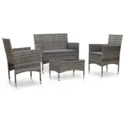 4 Piece Garden Lounge Set with Cushions Poly Rattan Grey
