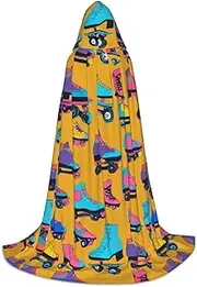 VPPUR Colorful Roller Skates Print Unisex Hooded Cloak For Carnival Theme Party Decorations Witch Costume Cosplay