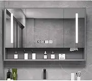 Bathroom Mirror Cabinet, Wall Mounted Smart Medicine Cabinet with LED Mirror, Anti-Fog Waterproof, Touch Switch, Wooden Housewarming Gift, 90cm/36inch, Mirrors