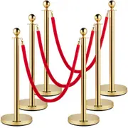 VEVOR Velvet Ropes and Posts Gold Stanchion 5ft/1.5m Crowd Control Barriers 6PCS