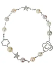 Chanel 18K 2.50 ct. tw. Diamond & Pearl Camellia & Comete Motif Necklace (Authentic Pre-Loved)