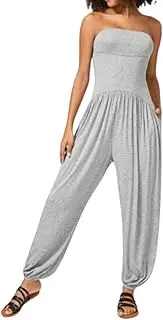 [Generic] Ribbed Tube Backless Side Pocket Casual Jumpsuit, Spaghetti Strapless Top Rompers for Women, Comfort Yoga Pants for Outdoor