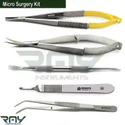 Microsurgery Kit Castroviejo Needle Holder TC Surgical Noyes Scissor Tweezer CE