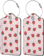 [SUILCEUT] Strawberry 2 Pack Luggage Tag for Suitcase Label Cute Unique Leather Suitcase Tags Identifiers with PU Privacy Name Address Labels & Durable Steel Loop for Women Men Travel
