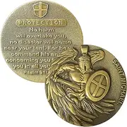 Saint Michael The Archangel Christian Challenge Coin: Antique Gold Bible Verse Pocket Hug Token