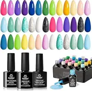 Beetles 23Pcs Gel Nail Polish Kit with Base Top Coat, Summer Paradise Gel Polish Pastel Neon Yellow Green Blue Pink Glitter Soak off Gel Kit