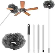 Reusable Blue Microfiber Ceiling Fan Duster - Clean Blades Effortlessly! with Extendable Pole, Ideal for Cleaning Walls, Bookshelves, Furniture, Door and Window Tops (Gray)