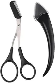2 Pieces Eyebrow Scissors and Razor, Eyebrow Scissors with Comb, Black Razor, Eyebrow Razor for Men and Women Eyebrow Scissors