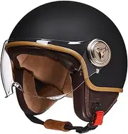 Motorcycle Beanie Half Helmet, Novel Retro Open Face Helmet, Ultra-Thin Half Shell Helmet Adult Men Women Quick Buckle Skull Cap Helmet Scooter Moped Half Helmet, ECE Approved A,54-61CM