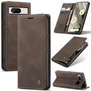 CaseMe Google Pixel 8 5G Classic PU Leather Folio Case Cover [Coffee]