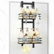 Bathroom Organizer Adhesive Stainless Steel Shower Holder with 4 Removable Hooks
