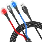 SOOPII Car Carplay Cable with 3 Colors LED Indicator,Nylon Braided 3 in 1 Multi Charging Cable 2.0m/6.6ft with lPhone/Type C/Micro USB Port for lPhone 14/Plus/Pro Max&Galaxy S24 and More(1 Pack)