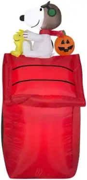 Gemmy Airblown Inflatable Snoopy as Red Barron and Woodstock on Doghouse with...