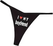[Generic] I Love My Boyfriend Thong Glow in the Dark Panties, Ultra-Soft Comfy Intimates, Sexy Lingerie & Underwear for Women, Unique Heart Print Design, Black (Large)(8-10), Black/Red, Black, One Size