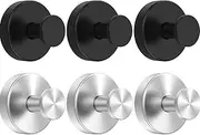 Suction Cup Hooks for Shower【3+3】 Wall Suction Cup Hooks No-Drill Hooks for bathrooms Wall, Glass Door, Mirror, Kitchen Hanging up to 15 lbs – Waterproof & Rustproof (Black+Silver -6Pcs)