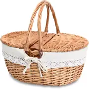 Large 15.4" Wicker Picnic Basket with Removable Liner Empty Picnic Baskets with