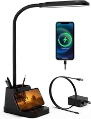 LED Desk Lamp with USB Charging Port, Study Table Light for Home Office Bedrooms