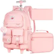 Rolling Backpack for Girls Women, 21 inch Water Resistant Roller Wheels Pink