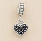 New Authentic Pandora Charm Black Pave' Heart Dangle 791023NCKW Tag & Suede Pouc