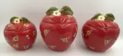 NIB Red Apple Blossom Honeybee Canisters by Susan Winget Cracker Barrel