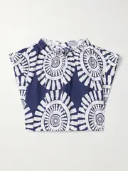 [lemlem] lemlem - Muna Cropped Printed Linen Top - Royal blue - medium medium Blue