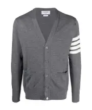 Thom Browne 4-Bar Stripe V-Neck Cardigan 0,1,2,3,4,5 Gray