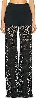 [Argeousgor] Lace Bell Bottom Pants for Women Sexy See Through Flare Leggings Hollow Out Mesh Sheer Cover Up Trousers