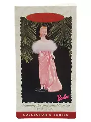 Enchanted Evening Barbie NEW 1996 Hallmark Pink Gown Fur Elegant Ornament BEAUTY