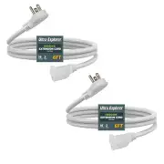 Ultra Explore 2 Pack 6 FT Flat Plug Extension Cord, 16 AWG 3 Prong Grounded E...