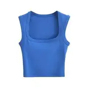 Plain Square-Neck Tank Top Sapphire Blue - S