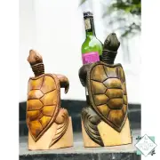 Hand Carved Wooden Sea Turtle Beer Vine Bottle Holder Home Decor