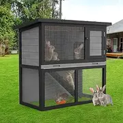Advwin Rabbit Hutch Chicken Coop, Outdoor Wooden Bunny Cage Rabbits Pet House Run Cages Guinea Pig 89.5x45x79.5cm