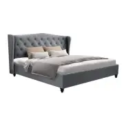 Artiss King Size Bed Frame, Grey Pier, Tufted Headboard, Sturdy Steel Frame