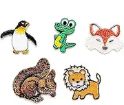 PL Set of 5 Tiny. Mini Crocodile Lion Wolf Penguin Squirrel Little Animal Cute Cartoon logo1 sew Iron on Embroidered Applique Badge Sign Patches Clothing Costume