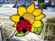 Stained Glass Lady Bug on a Sunflower Sun-catcher (Real Glass)
