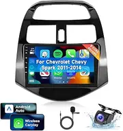 [8 CORE 4G+64G] Car Radio for Chevrolet Chevy Spark 2011-2014 with Wireless Carplay/Android Auto, 9 Inch Android 13 IPS Touch Screen Car Stereo, Bluetooth, GPS Navi, WiFi, SWC, DSP + Backup Camera