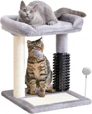 Made4Pets Small Cat Tree Tower, Cat Scratching Post 4-In-1 with Cat Self Groomer