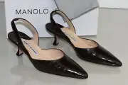 $5400 NEW Manolo Blahnik CAROLYNE 50 Dark Brown ALLIGATOR CROCODILE SHOES 36