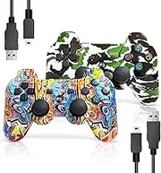AUFGLO Gaming Controller for PS3, Wireless Move/Motion Controller Gamepad with Upgraded Joystick Compatible with Play Station - 3 (Graffiti + Camouflage)