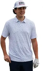 [Burlebo] Men's Performance Short Sleeve Polo Golf Shirt, White Speckled, Large