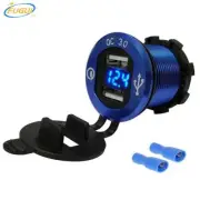 1X Car Fast Charger Power Socket Dual USB LED Voltmeter 12V 24V QC3.0 Waterproof