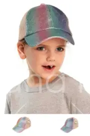 C.C Kids Girl Sparkle Glitter Criss Cross Ponytail Messy Bun Baseball Cap